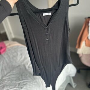 Dex Black Ribbed Henley Tank Bodysuit